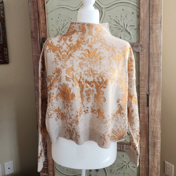 Anthropologie Pilcro Alani Cashmere Gold Foil Sweater - Picture 2 of 5